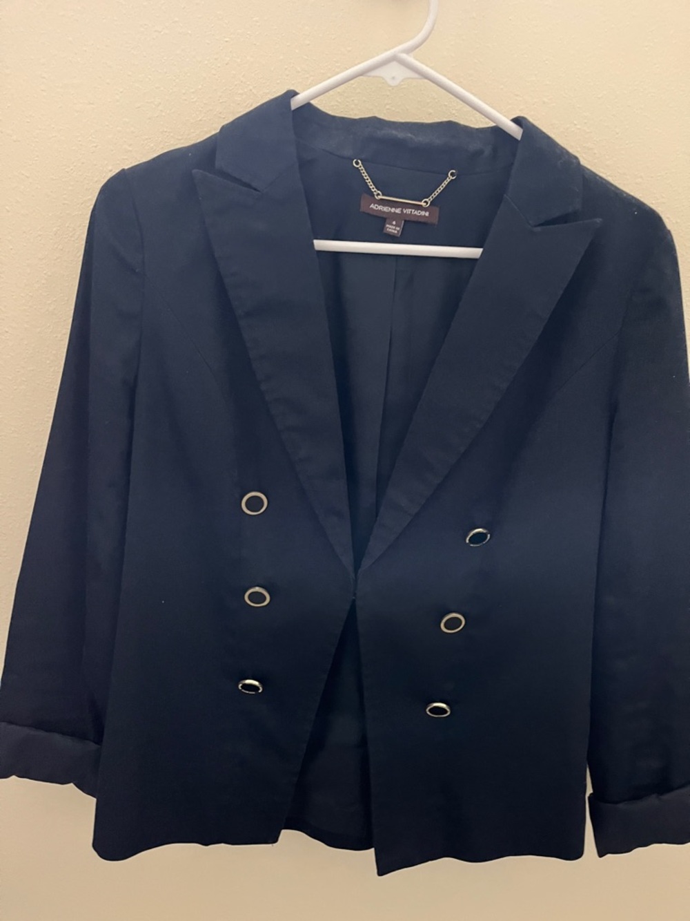 Adrienne Vittadini Navy Suit Jacket with Metal Accents